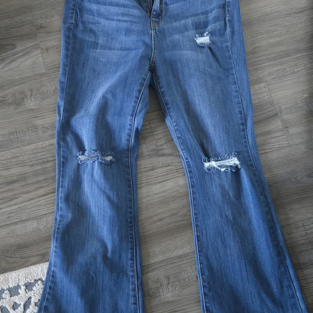 Fashion Nova Blue Flare Distressed Jeans